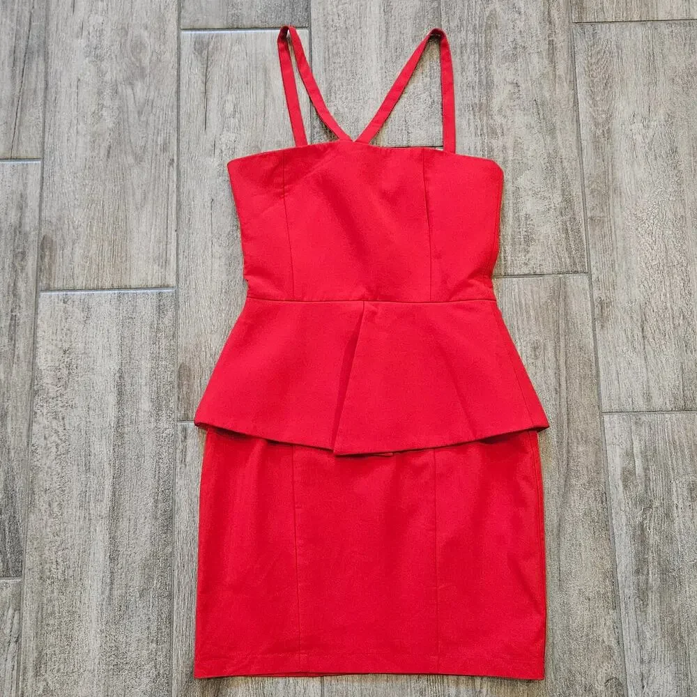 AQ/AQ Nielsen Peplum Mini Dress Women’s 4 Red‎ Structured Cocktail Dress NEW